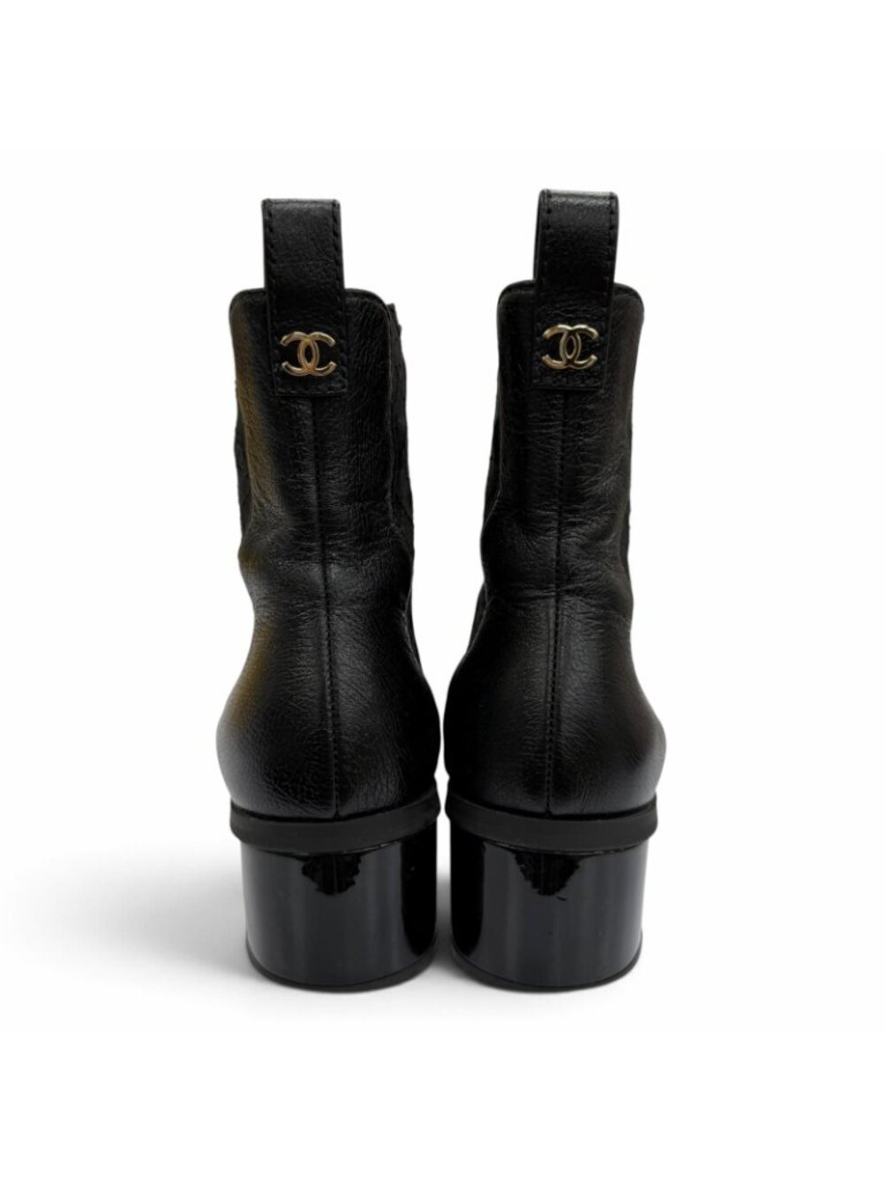 Chanel CC Logo Side Gore Leather Short Boots Black - Picture 3 of 9